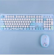 Resim Honeybeeshop Mofii Hello Bear Açık Mavi Retro Klavye Ve Fare Seti Yuvarlak Tuşlar Optik Fare Taşınabilir Diğer 