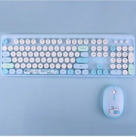 Resim Honeybeeshop Mofii Hello Bear Açık Mavi Retro Klavye Ve Fare Seti Yuvarlak Tuşlar Optik Fare Taşınabilir Diğer 