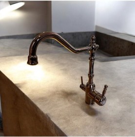 Resim İsaoğlu Yapı Bakır Mutfak Bataryası Bronz Evye Musluğu Arıtma Cihazlarına Uygun Armatür Bakır 