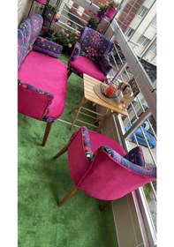 Resim Azra Mobilya Çay Seti Oturma Grubu Oturma Takımı Koltuk Takımı Ahşap Mobilya Takımı Balkon Bahçe Mobilyası Pembe 