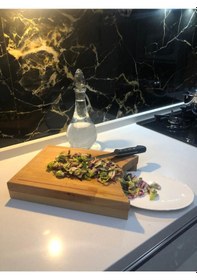 Resim Salata Tahtası, Doğal Kayın Ağacı, Kesme Tahtası, Kanallı 34cm 22cm 3cm Ahşap 