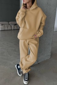 Resim CMZ COLLECTİON Kadın Oversize 3 İplik Polar Sweat Eşofman Takımı - Kapüşonlu Rahat Kalıp (17 Renk Seçeneği) 