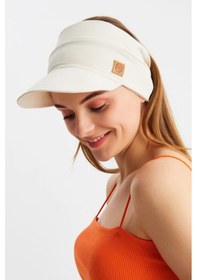Resim Kadın Uv Korumalı Katlanabilir Üstü Açık Yumuşak Siperli Pamuklu Penye Tenis Vizör Şapka - Tek Ebat / Bej Bej 
