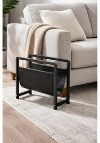 Resim Linia Modern Metal Dergilik - Siyah Deri Detaylı Dekoratif Gazetelik Ve Kitaplık 