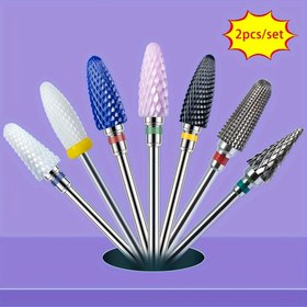 Resim 2 adet Tungsten Karbür Tırnak Matkap Uçları Jel Oje Çıkarıcı 3/32 İnç Tırnak Sanatı Dosyaları Tırnak Eti Freze Kesici Manikür Pedikür için 