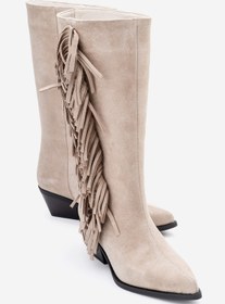 Resim luvishoes ORLO Bej Süet Hakiki Deri Püsküllü Kadın Western Çizme 