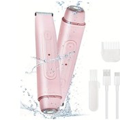 Resim Honeybeeshop Pembe 2si 1 Arada Kadın Elektrikli Tıraş Makinesi Islak Kuru Kullanım Şarj Edilebilir 