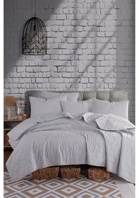 Resim Kapitone Yatak Örtüsü Seti Çift Kişilik Solid Gri Gri 