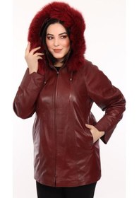 Resim Hakiki Kuzu Derisi Fermuarlı Kürklü Kadın Ceket Bordo Ceket Bordo 