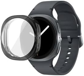 Resim Samsung Galaxy Watch 8 44mm ile Uyumlu Kasa Ve Ekran Koruyucu 360 Tam Koruma Silikon Kılıf (Siyah) 