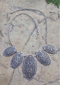 Resim Stoneage Hint Gümüşü Oval Spor Oval Bohem Kadın Gerdanlık Kolye T Sarı 
