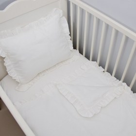 Resim Ekru Fırfırlı Nevresim Seti - Bebek 