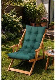 Resim Reyo Bysay Puf Minderli Ahşap Kademeli Şezlong Bahçe&balkon&teras&plaj Katlanır Şezlong Naturel Haki Yeşil 