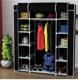 Resim Arvenlive Çelik Profilli Bez Dolap, Kumaş Gardırop, Siyah Renk Bez Dolap Siyah 