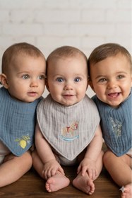 Resim Olivo Mini Yenidoğan Bebek Nakışlı Fular/Önlük 4 kat müslin 