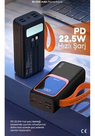 Resim Simex 30.000 Mah Powerbank 30000 Mah Ekranlı 22.5w Pd Hızlı Şarj Fenerli Kablolu Type C Lighting Renkli 