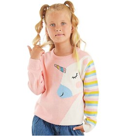 Resim Denokids Unicorn Kız Çocuk Pembe Triko Kazak Çok Renkli 
