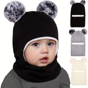 Resim Çocuklar İçin Kışlık Bere, Atkı ve Sivri Şapkalı Çekmece, 1-4 Yaş Arası Erkek Ve Kız Çocukları İçin Tatlı Ayıcık örgü kulak koruyuculu tek parça bere, Kulak Isıtıcısı Aksesuar,Ayı Kulaklık Kazan,Hayvan Temalı Şapka,Tatlı Ayı Tasarım,Elde Yıkanabilir Şapka,Entegre Atkı Tasarımı,Bebek Ebeveynleri 