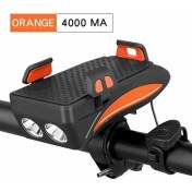 Resim GongtuShop Turuncu 4000MAH Tarzı Bisiklet Işık Bisiklet El Feneri LED Işlevli 4 1 Bisiklet Kornası Tutucu Güç Bankası Bisiklet Ön Lamba Telefon Standı Tutucu Bisiklet Rafı (Yurt Dışından) 