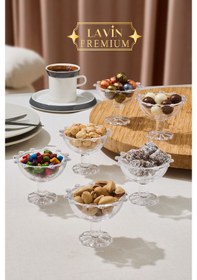 Resim 6 Lı Cam Ayaklı Papatya Kahve Yanı Lokumluk Kahvaltılık Kase 