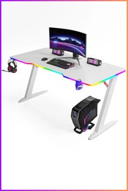 Resim Karr Gaming Thunder 25mm RGB Aydınlatmalı Oyuncu Masası | Beyaz Karbon Fiber Kaplama 