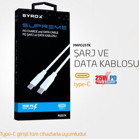 Resim Syrox PD25TK Type-C To Type-C Şarj ve Data Kablosu (İki Ucu da Type-C Kablo) 