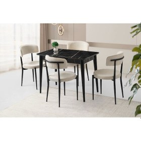 Resim Kelebek Kütük Sonata Ahşap Salon Yemek Masa Sandalye Takımı 4 Sandalyeli Ortadan Açılır Büyüyen 90x1 Siyah 