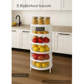 Resim 5 Katlı Sebzelik Açılır Metal Patates Soğan Sepeti Paslanmaz Meyvelik Organizer Sepet Beyaz 