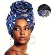 Resim Boho Tarzı Afrika Desenli Saten Astarlı Turban - Nefes Alabilen, Esnek Polyester Baş Bandı | Genç Kızlar İçin Elde Yıkanabilir ve Çok Amaçlı Outdoor Moda 