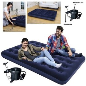 Resim Çift Kişilik Şişme Yatak Kamp Yatağı Elektrikli Pompalı 138x185x13cm FD077 Gri 