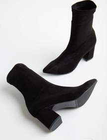 Resim SUENO SHOES Kadın Streç Siyah Süet Bot 7 Cm Topuklu Bot 