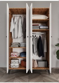 Resim Neva 4 Kapaklı Tamamı Mdf Gardrop Atlas Çam Beyaz Safir Meşe Beyaz 