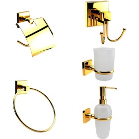 Resim Lüx 5 Parça Banyo Seti Pirinç Altın 