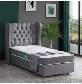 Resim Setaymobilya Baza, Riga Tek Kişilik Baza + Başlık + Comfort Yatak, Gri 