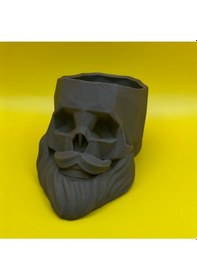 Resim Sakallı Kafatası Kuaför Dekoru & Pratik Kalemlik - 3d Pla Baskı 10x16 Cm 