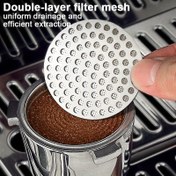 Resim 1 adet 51mm / 53mm / 58mm Yeniden Kullanılabilir 304 Paslanmaz Çelik Kahve Portafiltre Ekranı - Düzgün Drenaj Delikleri ile Çift Katmanlı Ağ, Profesyonel Baristalar ve Ticari Makineler için Verimli Ekstraksiyon Espresso Filtresi, Kahve Filtresi 
