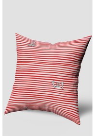 Resim Kırmızı Beyaz Çizgili Yengeç Figürlü Kırlent Kılıfı Kırmızı 