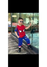 Resim Erkek Çocuk Spiderman Baskılı Kapşonlu Çantalı Üçlü Takım Mavi 