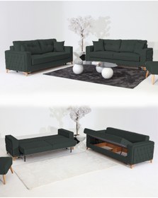 Resim Velura Home & Living Nola Koltuk Takımı 3+3 & Bazalı Yataklı Koltuk & Kanepe - Keten 