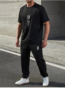 Resim aynewmoda Diikey Eşofman Altı Ve T-shirt - Siyah Jogger Tişört Alt Üst Eşofman Takımı Oversize Bisiklet Yaka 