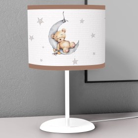 Resim instababyrooms Ayda Uyuyan Küçük Ayı Desenli Çocuk Odası Dijital Baskılı Çocuk Odası Masaüstü Abajur Avize 