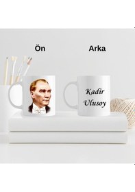 Resim Kişiye Özel Atatürk Tasarımlı Kupa Bardak Ve Not Defteri Hediye Seti Siyah 