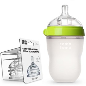 Resim Comotomo Silikon Biberon 250ml Yeşil + 2’li Hızlı Akışlı Biberon Emziği 