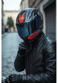 Resim Gıvı 50.x Sharkbıte Mat 1 Renkli 1 Şeffaf Vizörlü Motosiklet Kask Lacivert Vizör + Şeffaf 