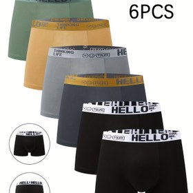 Resim 6'lı Erkek Bokser Briefs, 'Merhaba' Baskısı, Polyester %95 Spandex %5, Yüksek Esnek Örgü Kumaş, Tek Renk, Hızlı Kuruma, Rahat Günlük & Casual Giyim, 130gsm 