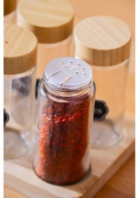 Resim Acar Calix 6'lı Bambu Standlı Baharatlık Takımı Şeffaf 