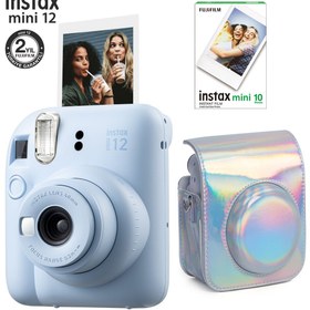 Resim Fujifilm Instax mini 12 Mavi Fotoğraf Makinesi-10'lu Film ve Parlak Kılıf Seti 