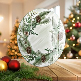 Resim Decovetro Cam Kesme Tahtası ve Sunumluk Yuvarlak Noel Yılbaşı Çelenk Desenli 30 x 30 cm 
