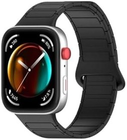 Resim bbtech Huawei Watch Fit 3 / Fit 4 / Fit 4 Pro Uyum Manyetik Silikon Bakla Desen Kordon Ayarlanabilir Kayış;Siyah 
