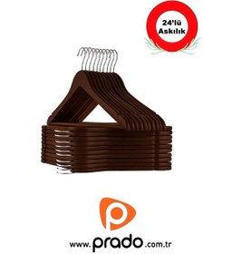Resim Teknor-prado 24 Adet Ahşap Görünümlü Plastik A Kalite Siyah Stil Elbise Askısı Kahverengi 
